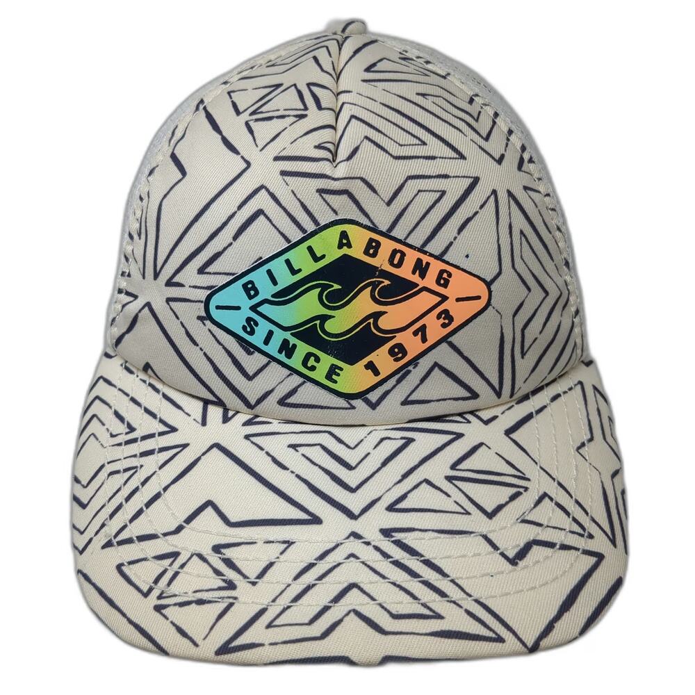 Billabong Trucker Hat Beige One Size Geometric Rainbow Logo Mesh Back Snapback